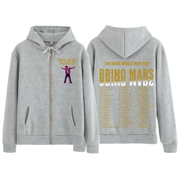 Bruno Mars 24K MAGIC WORLD TOUR 2024 Zip Up Hoodie